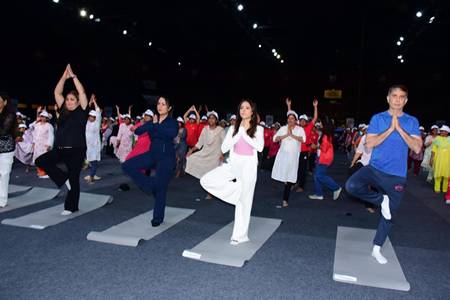 Amruta Fadnavis, Shahid Kapoor, Jackie Shroff, Sreeleela To Empower Over 1,000 Children At Divyaj Foundation Yoga Day Celebration At Dome, SVP Stadium, Worli
